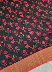 Pure Chanderi Butter Silk - Black with Red