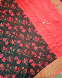 Pure Chanderi Butter Silk - Black with Red