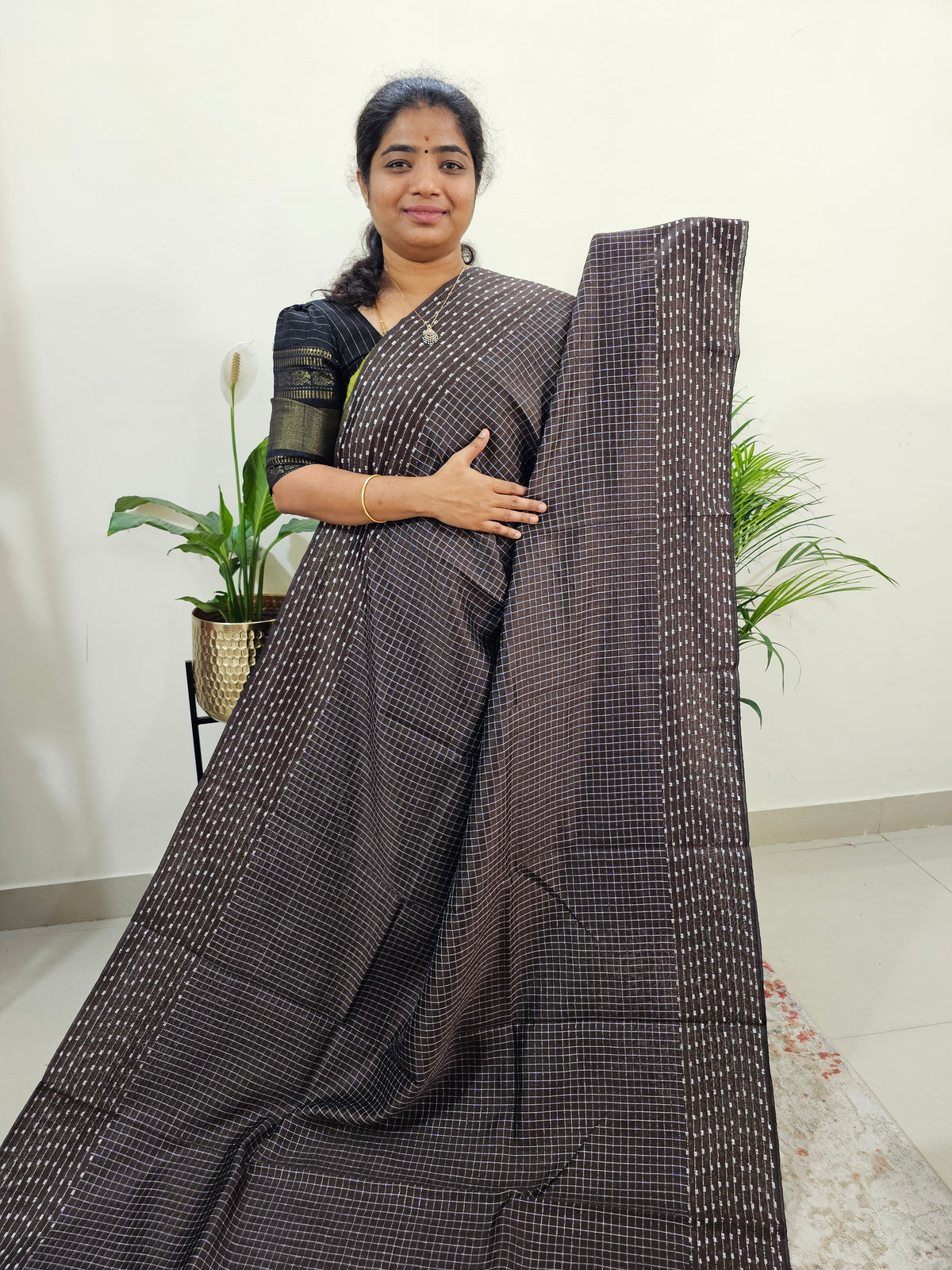 Semi Raw Silk Saree -  Brown