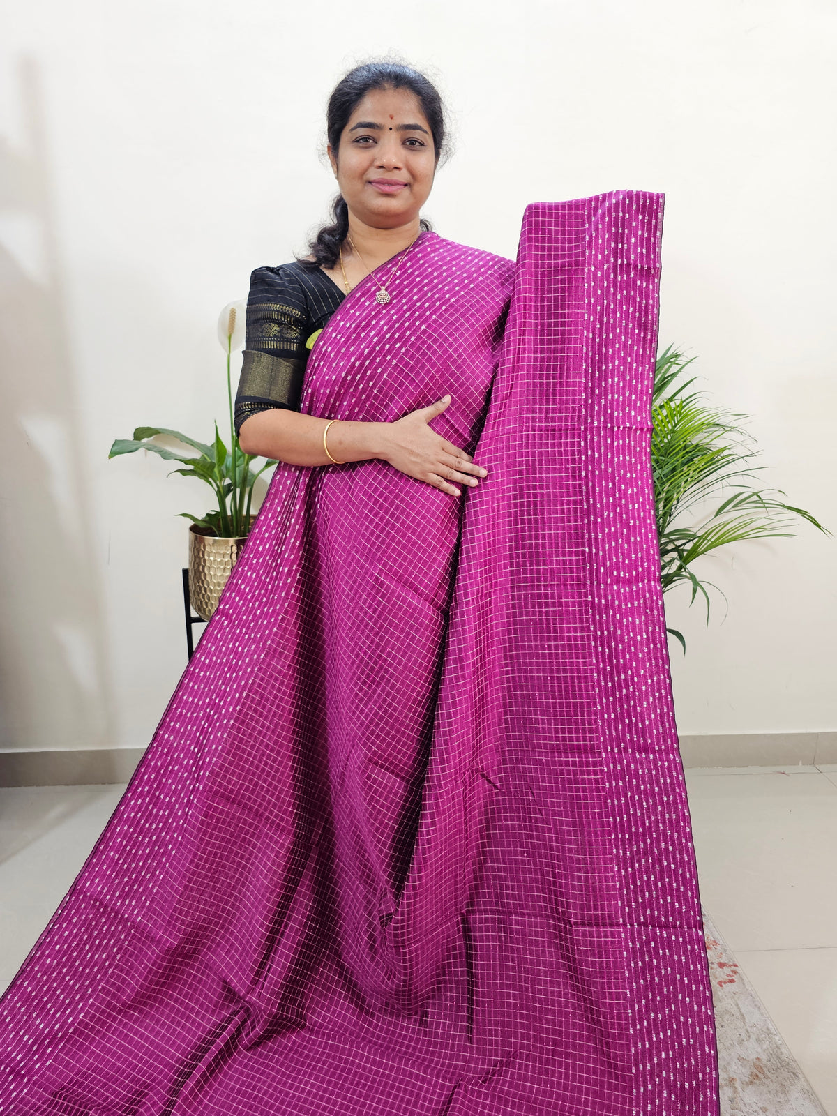 Semi Raw Silk Saree -  Magenta Pink