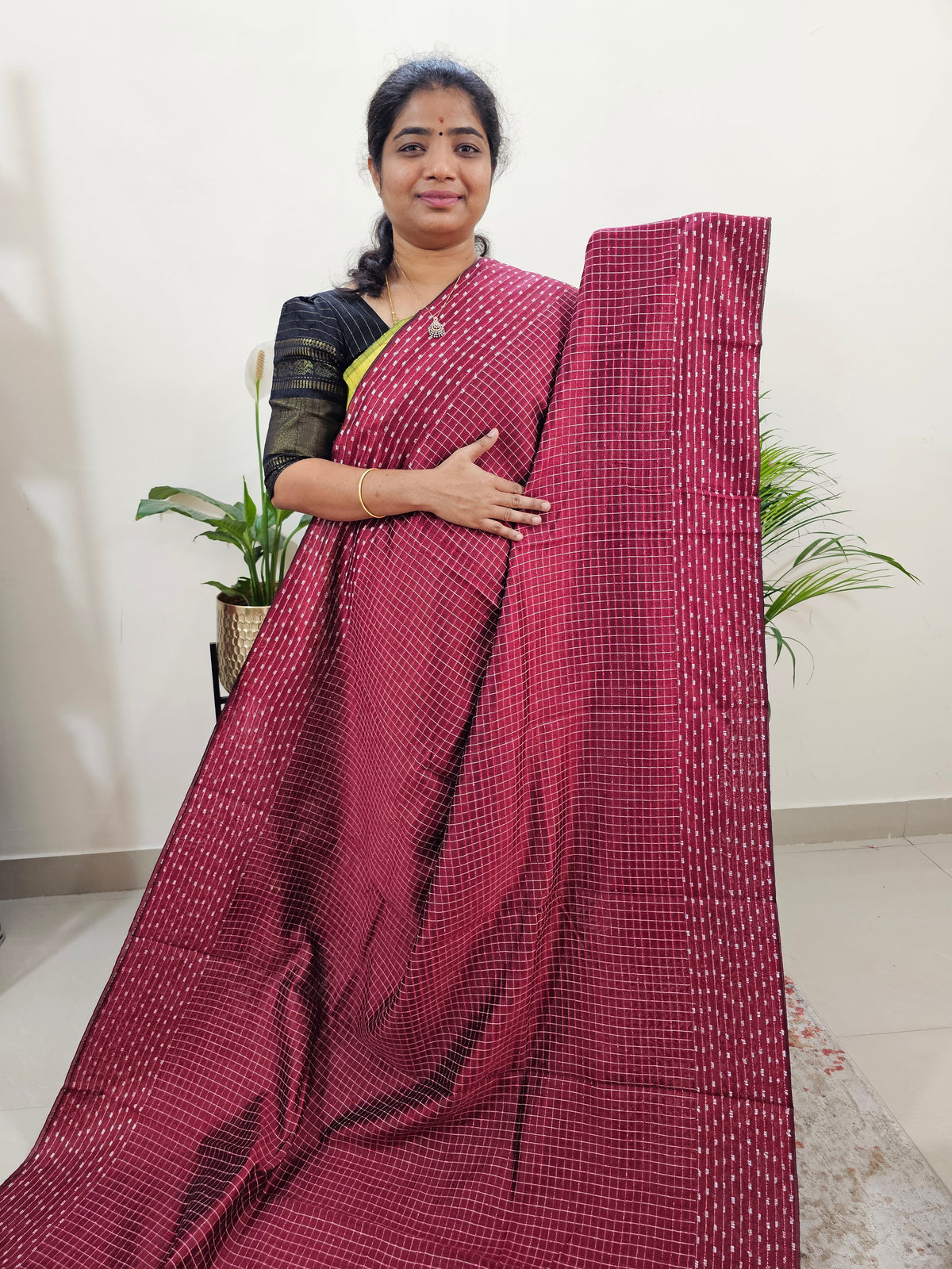 Semi Raw Silk Saree -  Maroon