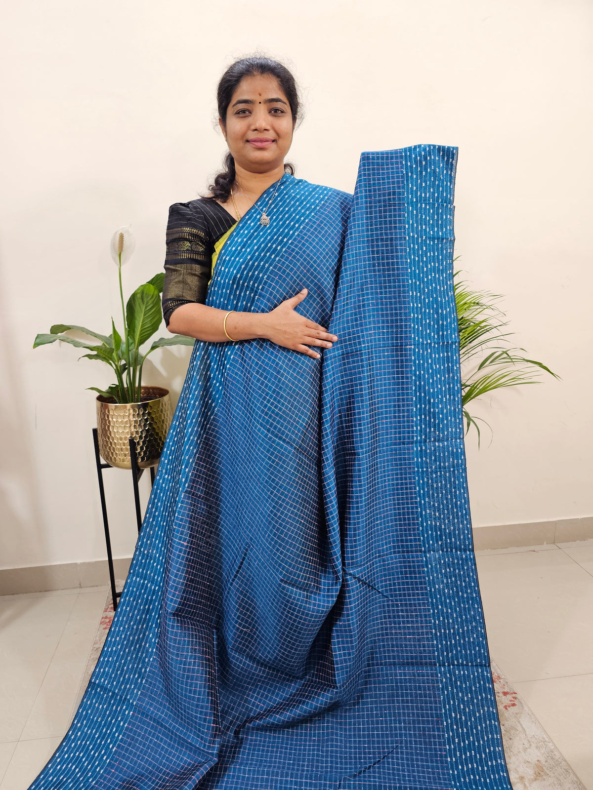 Semi Raw Silk Saree -  Peacock Blue