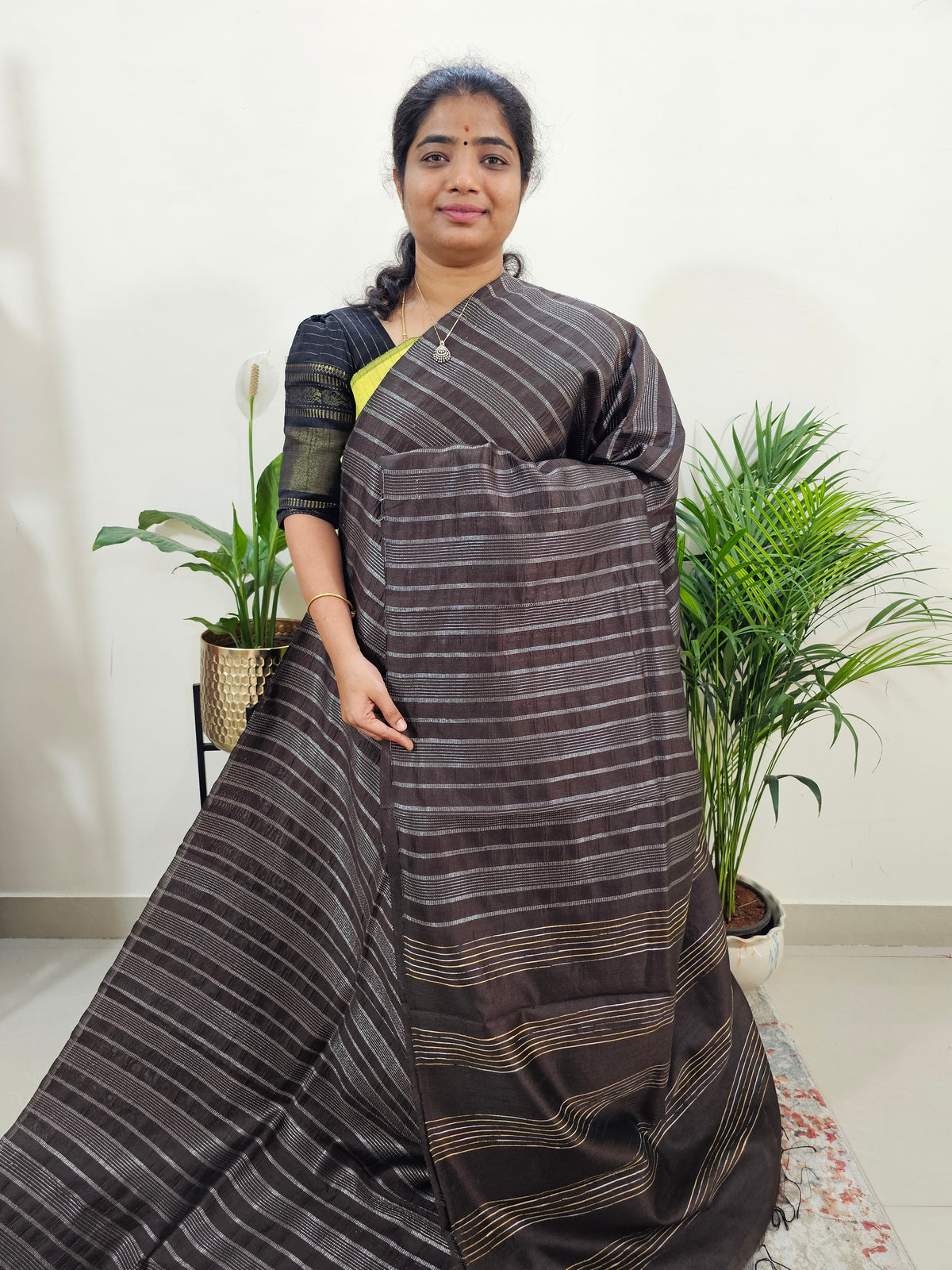 Semi Raw Silk Saree -  Brown