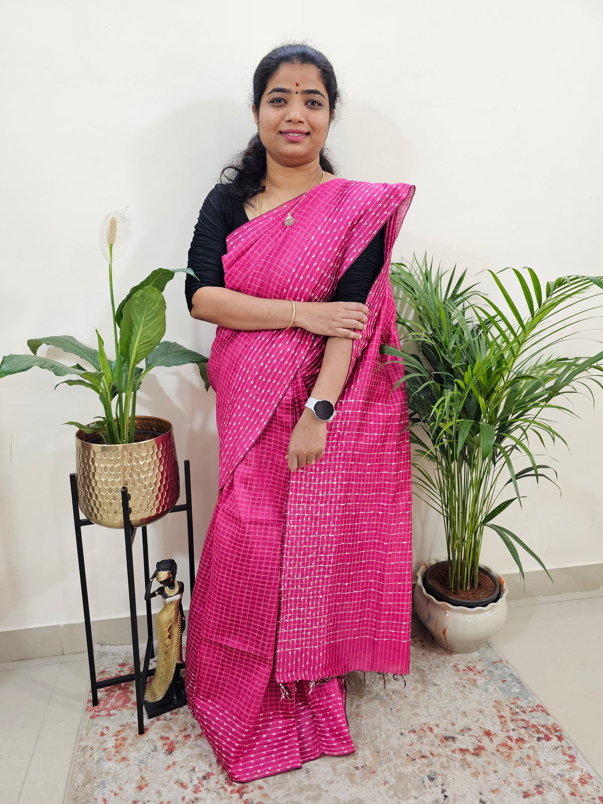 Semi Raw Silk Saree - Pink