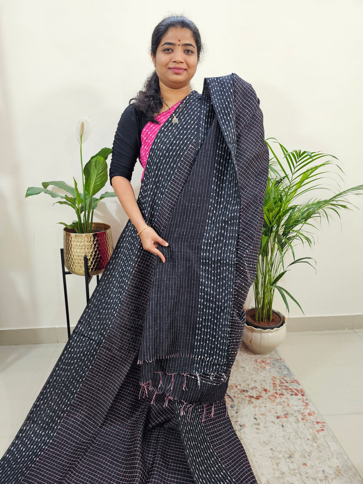 Semi Raw Silk Saree - Black