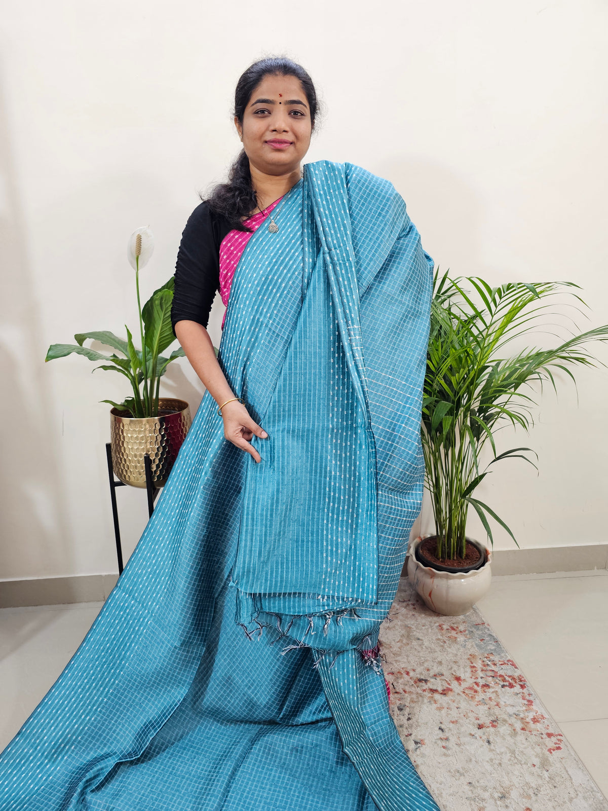 Semi Raw Silk Saree - Blue