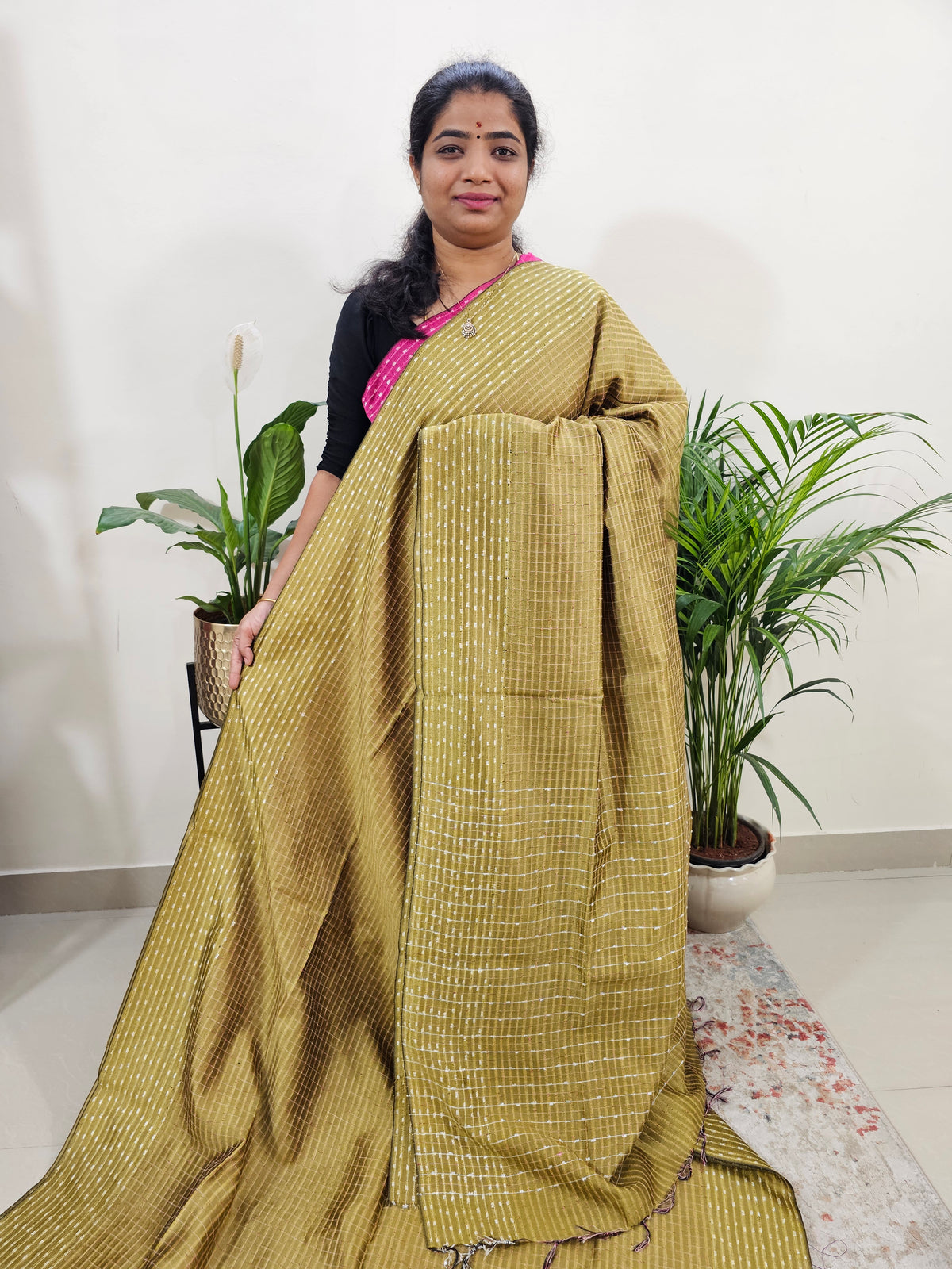 Semi Raw Silk Saree - Brass