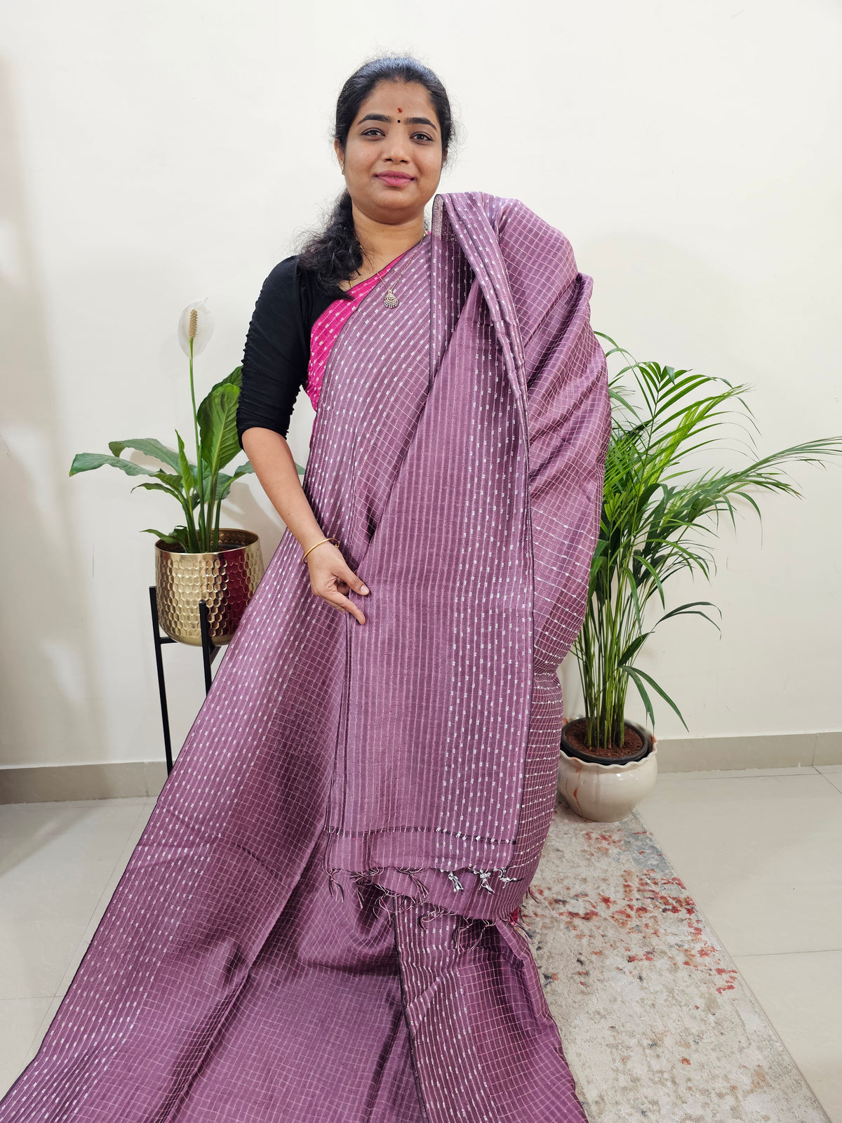 Semi Raw Silk Saree - Onion Pink