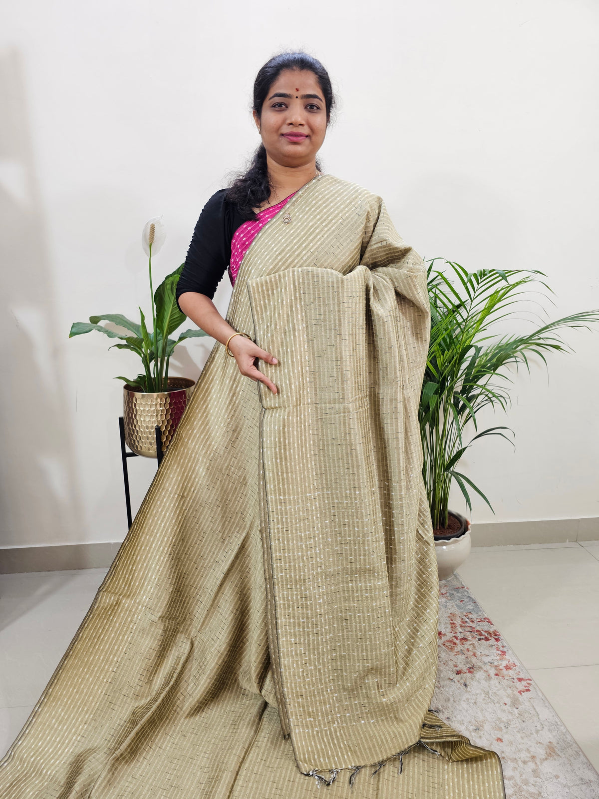 Semi Raw Silk Saree - Sandal