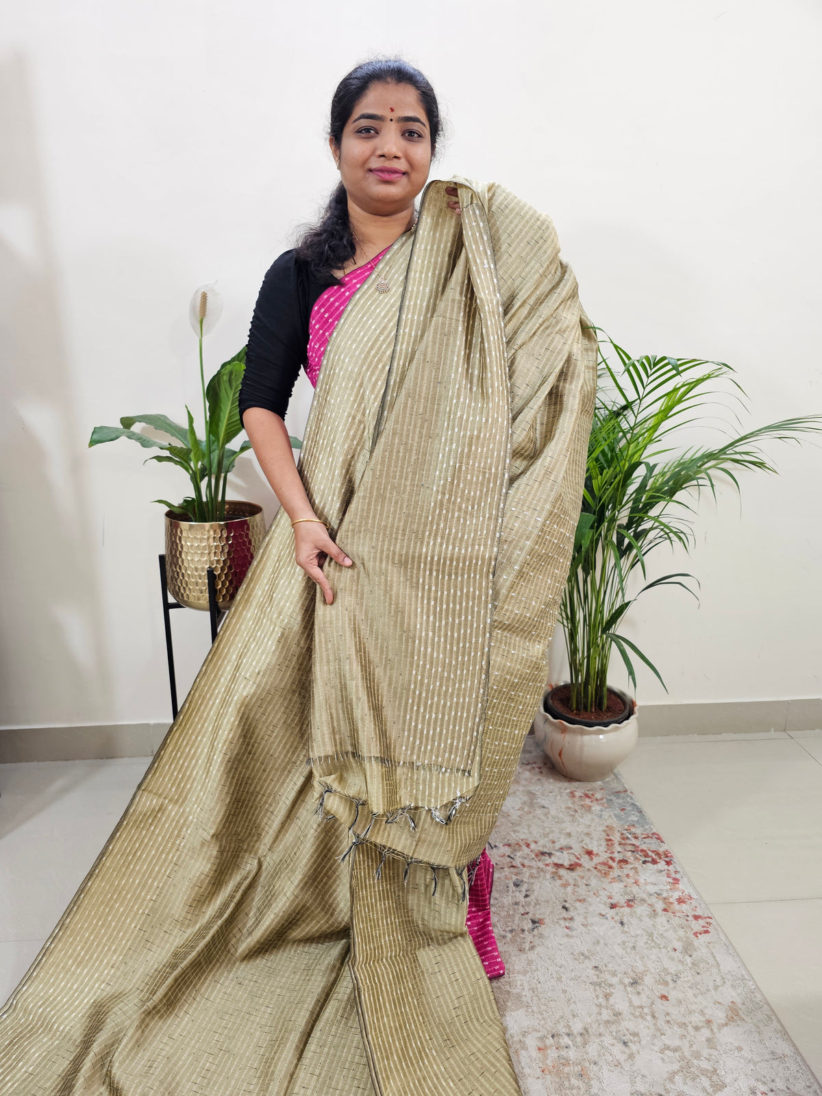 Semi Raw Silk Saree - Sandal