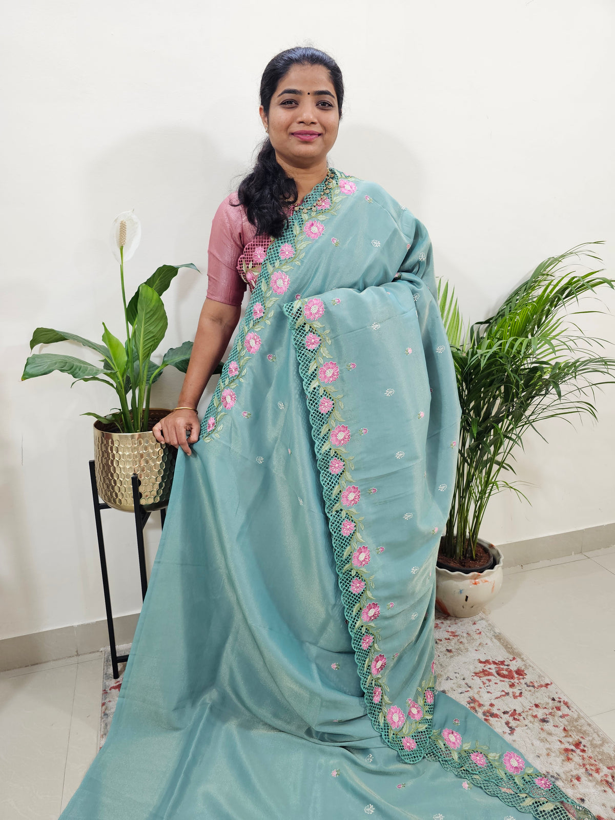 Premium Soft Organza Silk Designer Saree - Sea Green