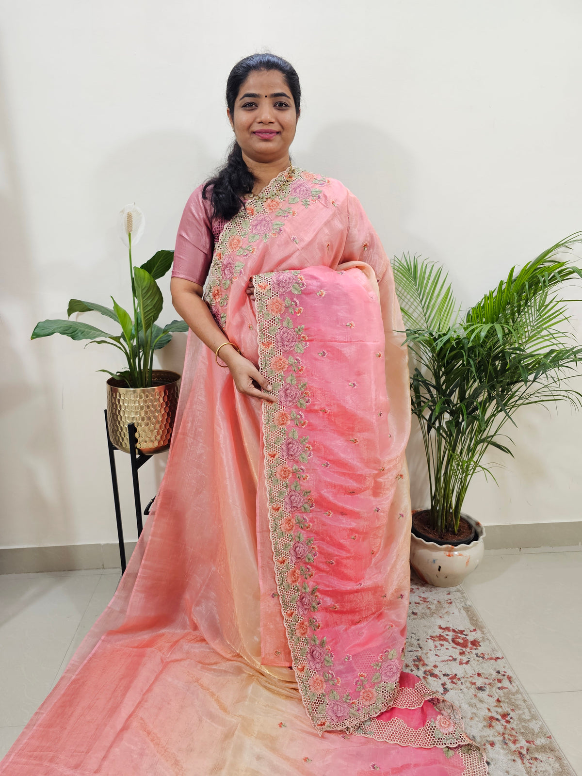 Premium Crushed Designer Soft Saree - Pink