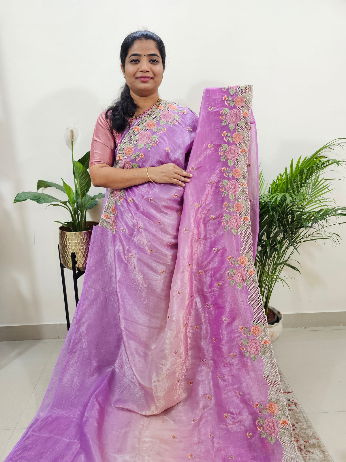 Premium Crushed Designer Soft Saree - Purple