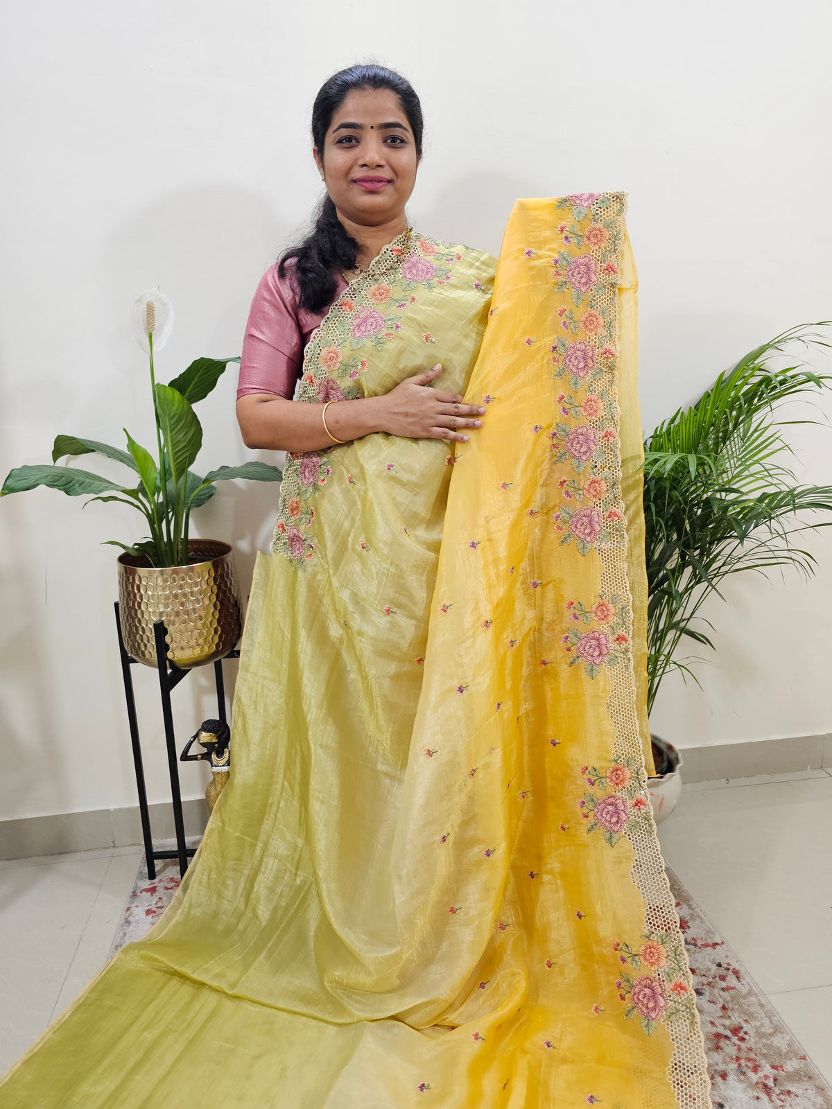 Premium Crushed Designer Soft Saree - Yellow