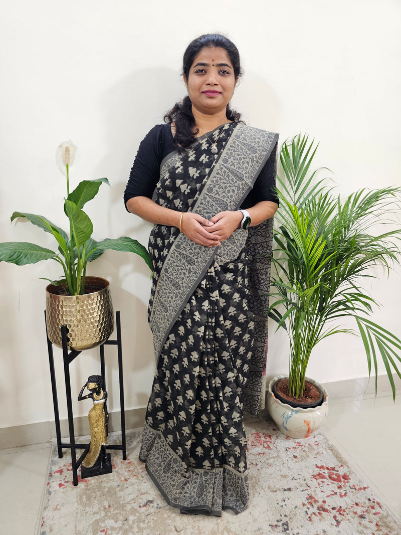 Premium Super Net Kota Saree - Black