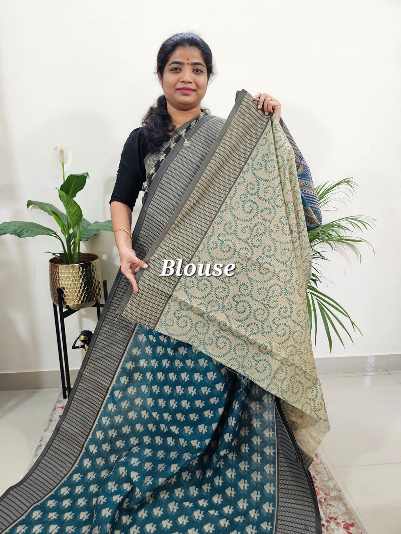 Premium Super Net Kota Saree -Peacock Green