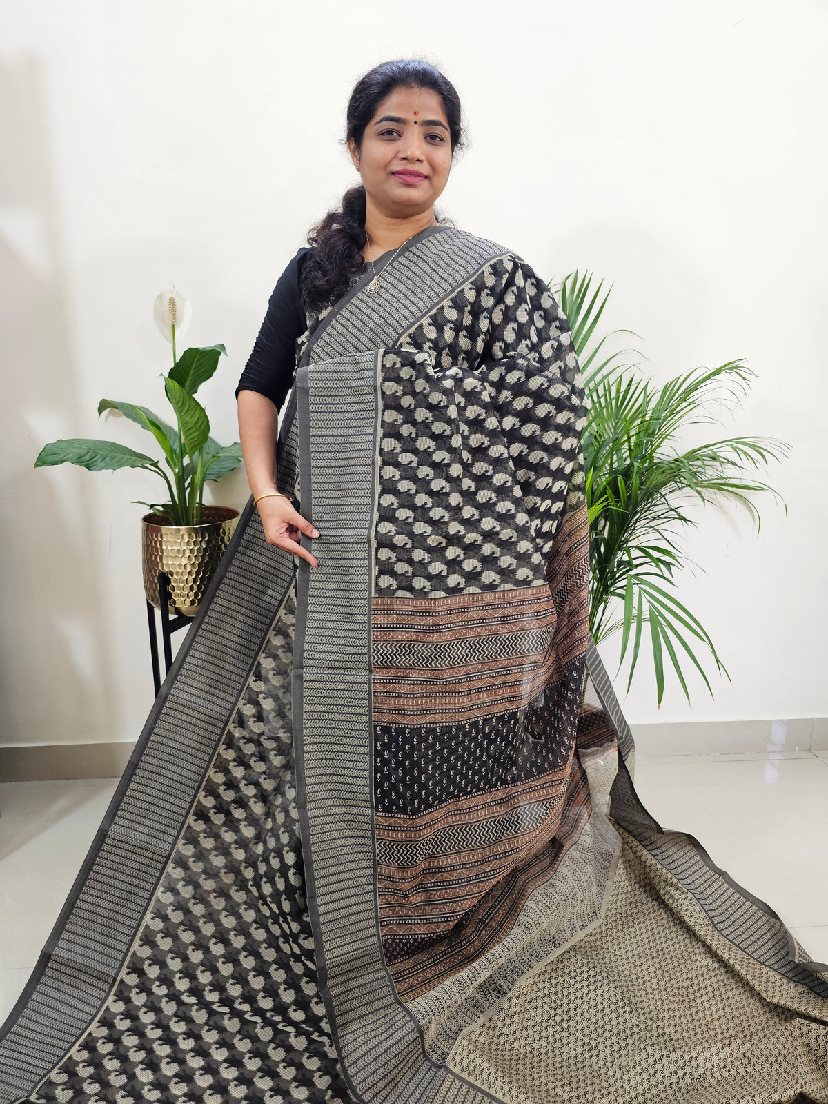 Premium Super Net Kota Saree - Black