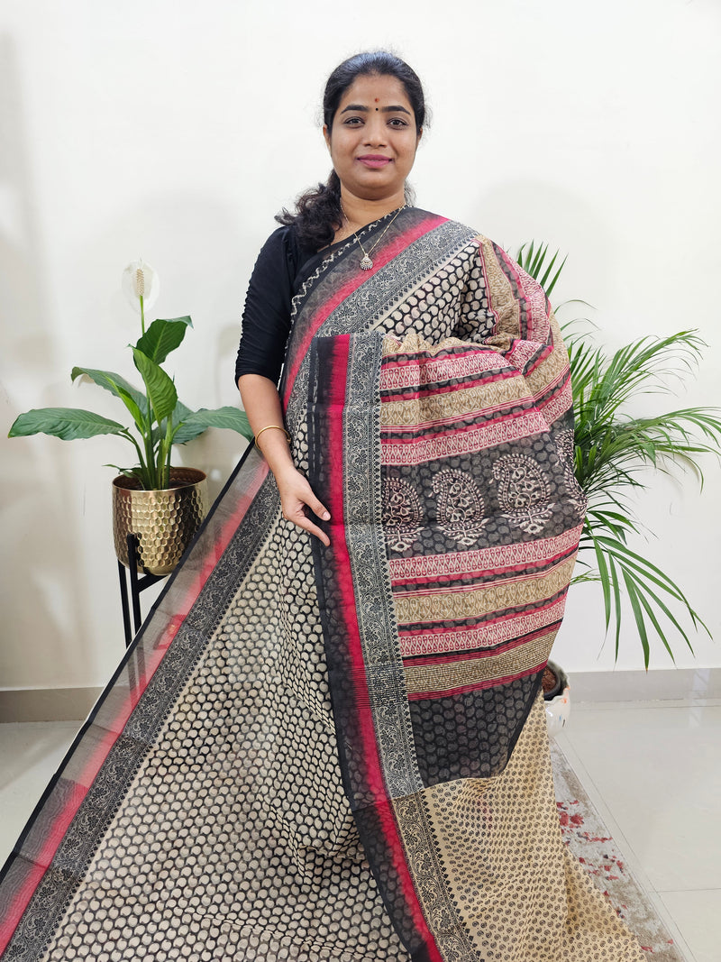 Premium  Super Net Kota Saree - Black with Red