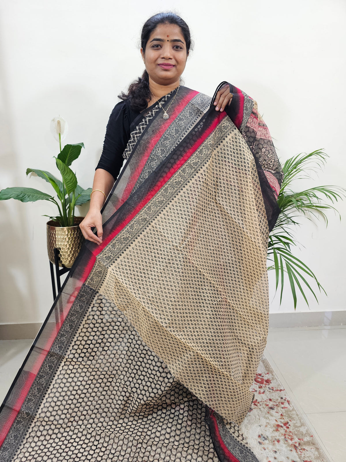 Premium  Super Net Kota Saree - Black with Red