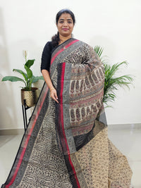 Premium  Super Net Kota Saree - Black with Red