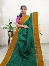 Kanchi Cotton Saree - Green with Mustard Yellow