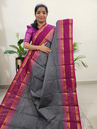 Kanchi Cotton Saree - Grey with Magenta Pink