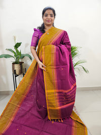 Kanchi Cotton Saree - Magenta Pink with Mustard Yellow