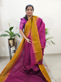 Kanchi Cotton Saree - Magenta Pink with Mustard Yellow