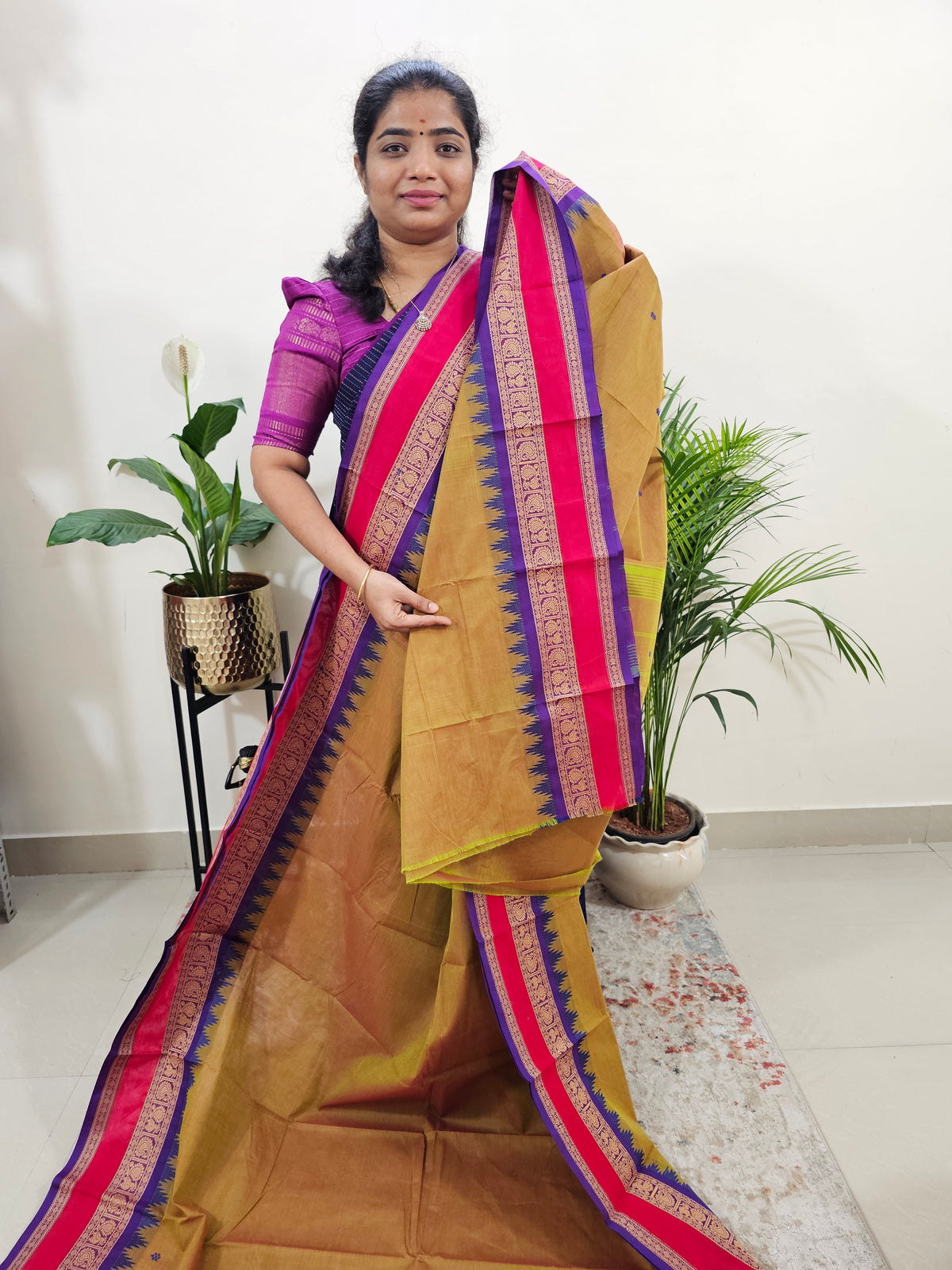 Kanchi Cotton Saree - Dual Shade Green cum Red