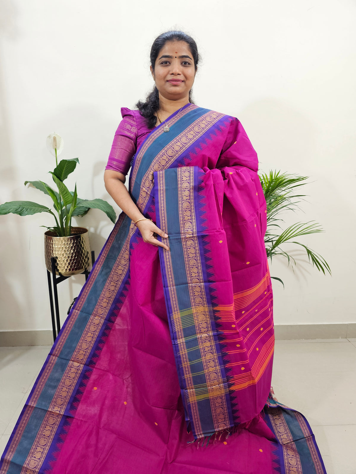 Kanchi Cotton Saree - Dark Pink