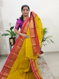 Kanchi Cotton Saree - Yellow with Pink