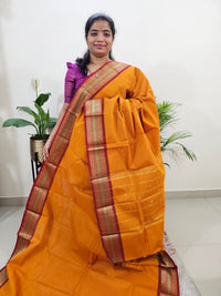 Kanchi Cotton Saree - Dark Orange with Brown