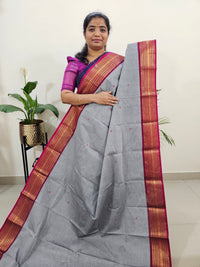 Kanchi Cotton Saree - Grey with Magenta Pink