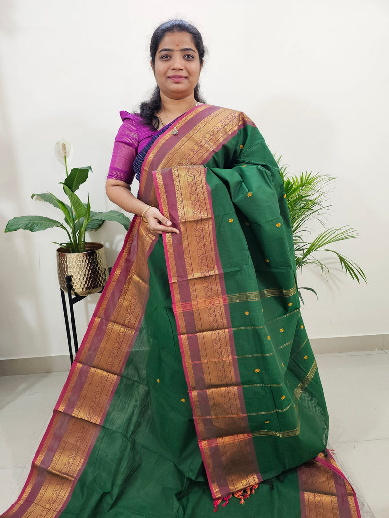 Kanchi Cotton Saree -Dark Green with Maroon