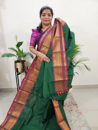 Kanchi Cotton Saree -Dark Green with Maroon