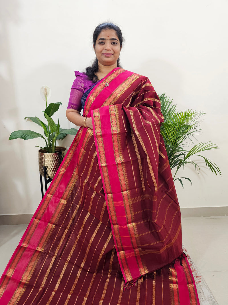 Kanchi Cotton Saree - Maroon with Pink