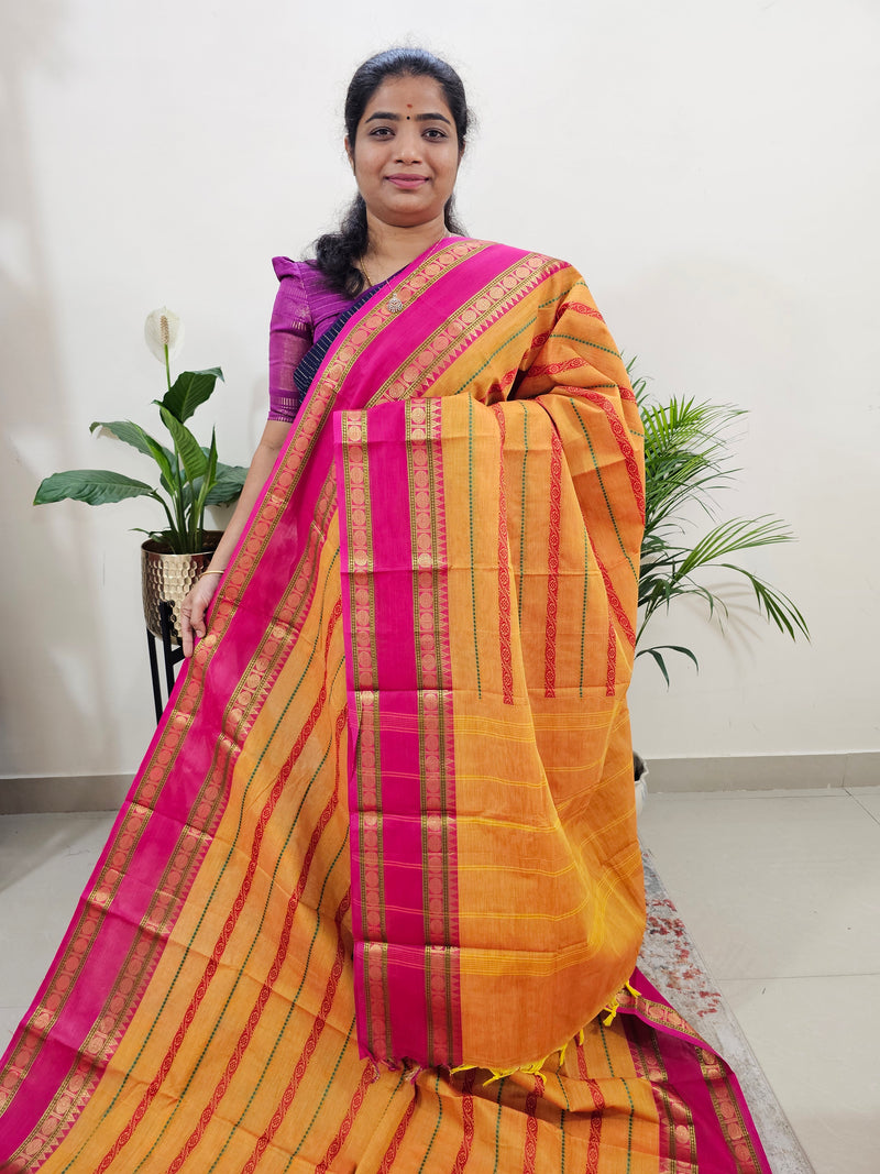 Kanchi Cotton Saree -  Yellow with Pink