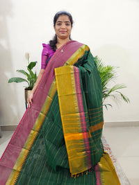 Kanchi Cotton Saree - Dark Green