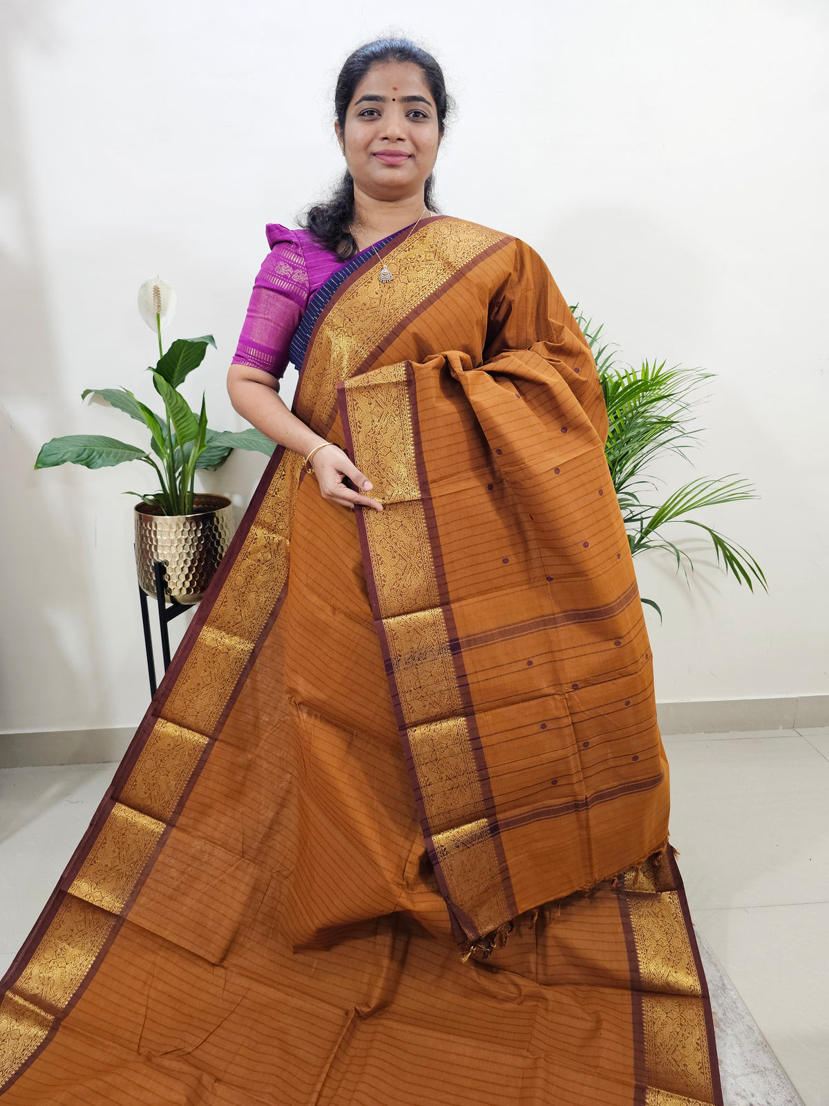 Kanchi Cotton Saree - Brown