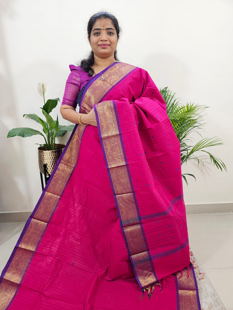 Kanchi Cotton Saree - Pink with Violet