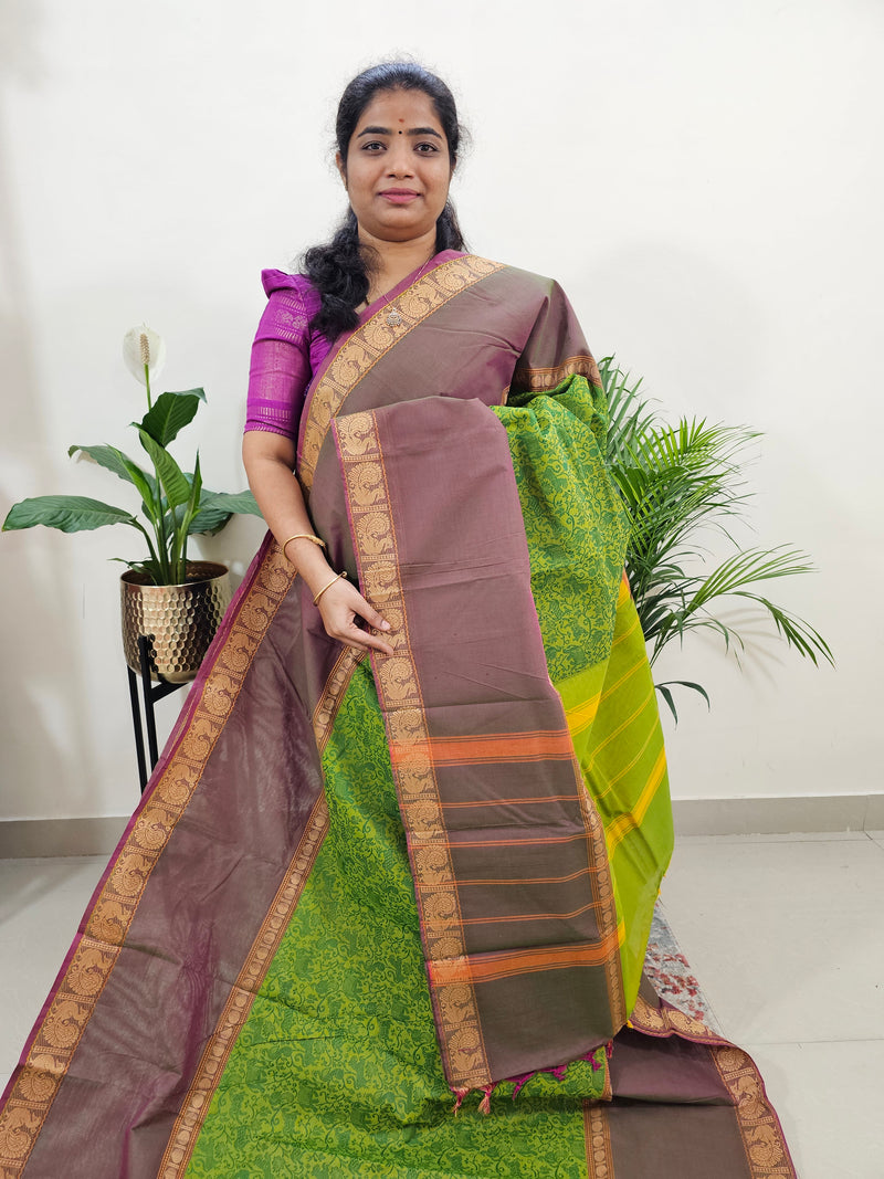 Green with Onion Pink Vanasingram Pattern Kanchi Cotton