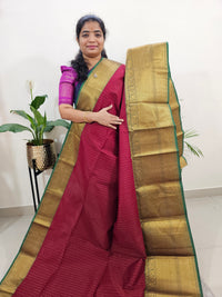 Special Long Border Kanchi Cotton Saree - Maroon with Green