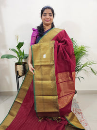 Special Long Border Kanchi Cotton Saree - Maroon with Green