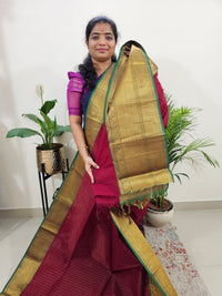 Special Long Border Kanchi Cotton Saree - Maroon with Green