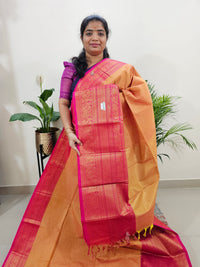 Special Long Border Kanchi Cotton Saree - Orange with Pink