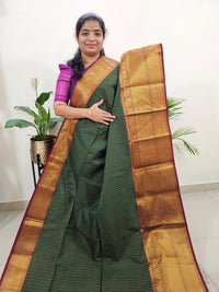 Special Long Border Kanchi Cotton Saree - Green with Maroon