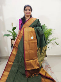 Special Long Border Kanchi Cotton Saree - Green with Maroon