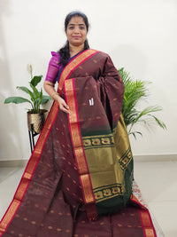 Special Border Grand Pallu Kanchi Cotton Saree - Brown with Red