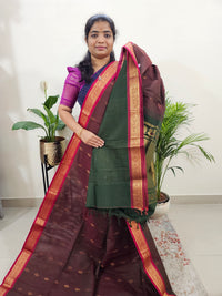 Special Border Grand Pallu Kanchi Cotton Saree - Brown with Red