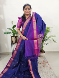 Special Border Grand Pallu Kanchi Cotton Saree - Blue with Purple